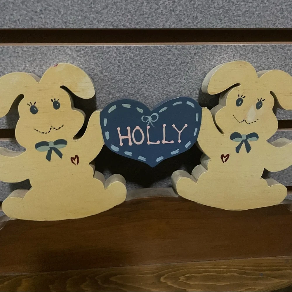 Vintage Bunny Rabbit Wood Shelf With Pegs Coat Hooks Name HOLLY‎
